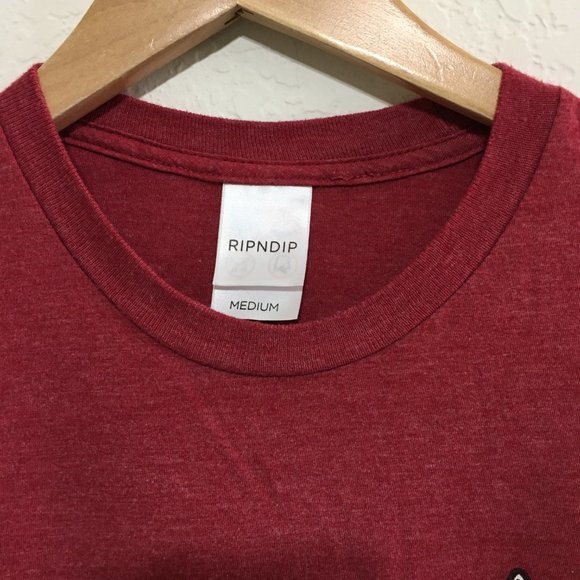 RIPNDIP Red Pocket T Shirt w/White Cat in Pocket Crew Neck Short Sleeves Size M - Picture 2 of 13